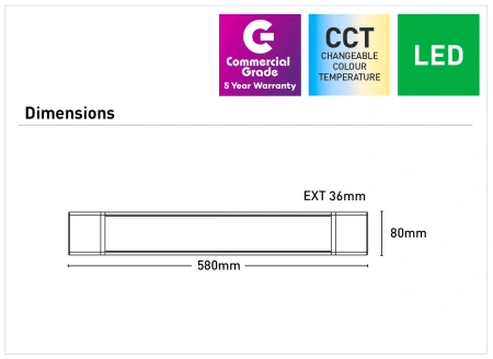 Batten Light Polar 20W LED CCT L58 WHT