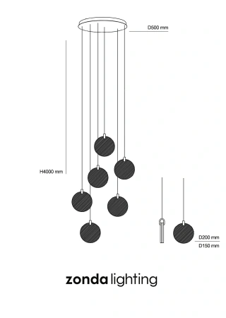 Pendant lamp Villastar 6 Alabaster Spanish Marble LED CCT Dim BLK