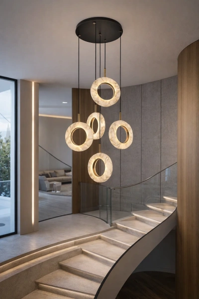 Pendant lamp Carinena P5 Alabaster Spanish Marble LED 40W CCT Dim BLK