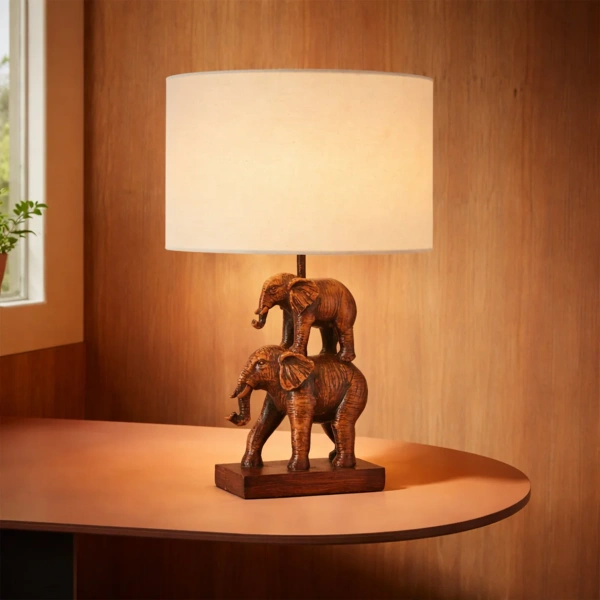 Table lamp Mother and Calf Elephant LED bronze