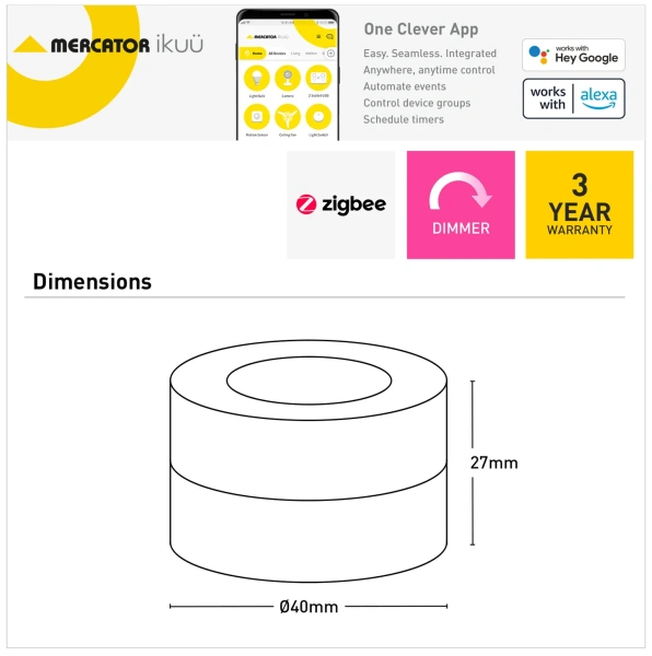 Ikuü Smart Zigbee Wireless Dimmer Dial Switch battery
