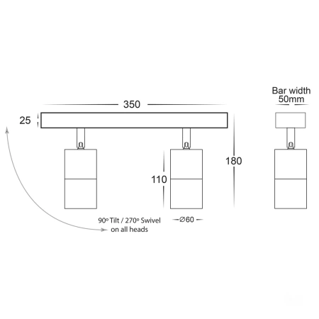 Wall light Tivah Bar 2 Light 3CCT TTM