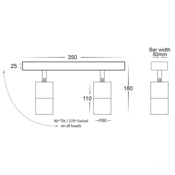 Wall light Tivah Bar 2 Light 3CCT TTM