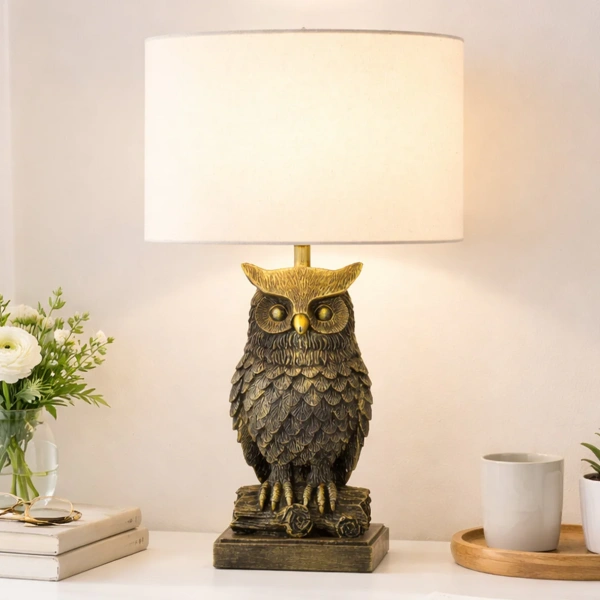 Table lamp Owl Sculpture LED Antique Brass