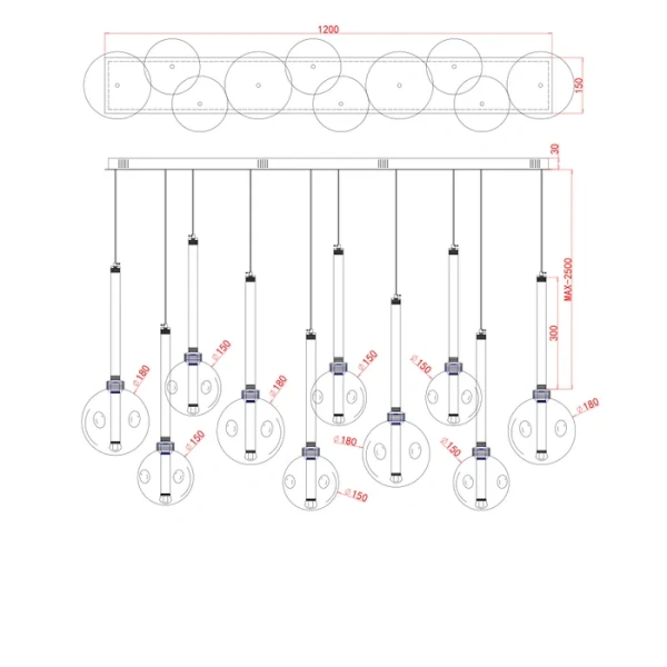 Pendant light Meteor 10 Bar LED 45W BLK