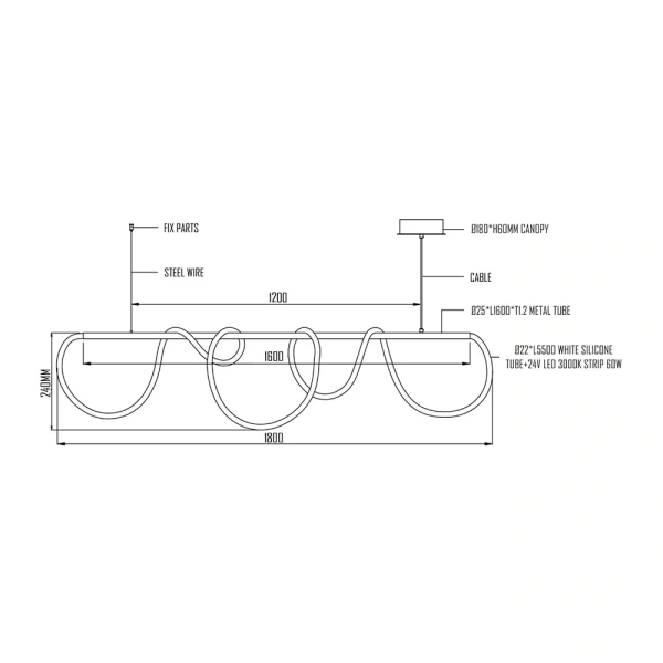 Pendant lamp Squiggle LED 55W 3K BLK