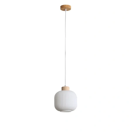 Single pendant BOLLI.200 OPAL MATT WITH WOOD
