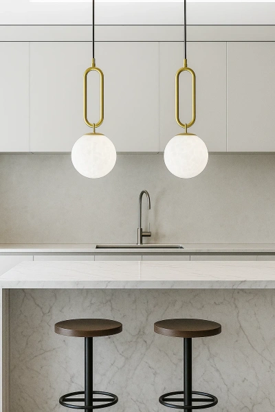 Pendant lamp Mores D15 Alabaster Spanish Marble G9 BRS