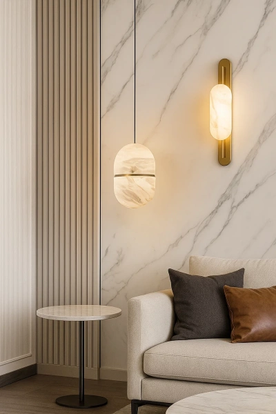 Pendant lamp Pinsoro Alabaster Spanish Marble G9 BRS
