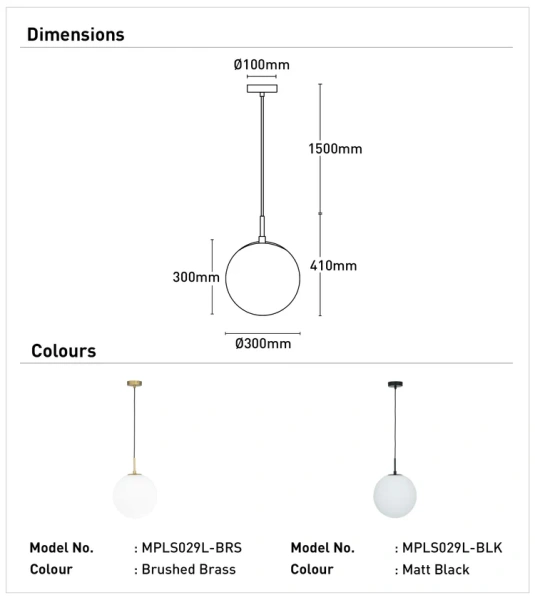Pendant lamp Preston 1Lt Large D300 E27 BL