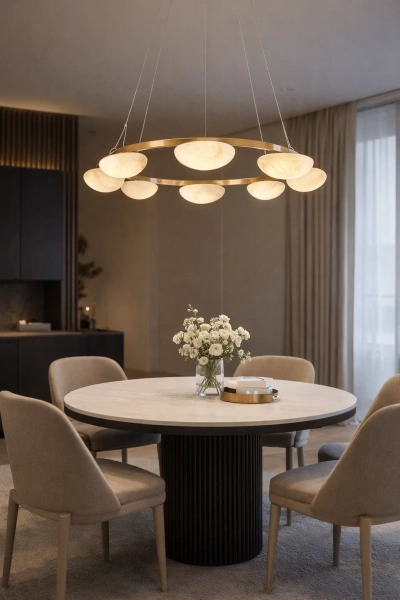 Pendant lamp Miraflores P8 Alabaster Spanish Marble D80 LED 40W CCT Dim BRS