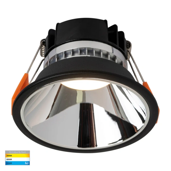 Recessed downlight Gleam BLK with Chrome Insert 3CCT Fixed Deep LED 9W IP54
