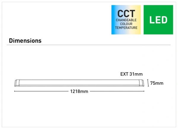 Batten Light Neo 40W LED CCT L121 WHT