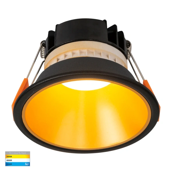 Recessed downlight Gleam BLK with Gold Insert 3CCT Fixed Deep LED 9W IP54