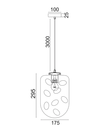 Pendant lamp FOSSETTE Dimpled Smokey Oblong Glass