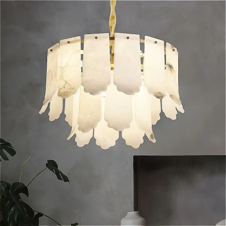 Pendant lamp Farlete S16 Alabaster Spanish Marble D80 BRS