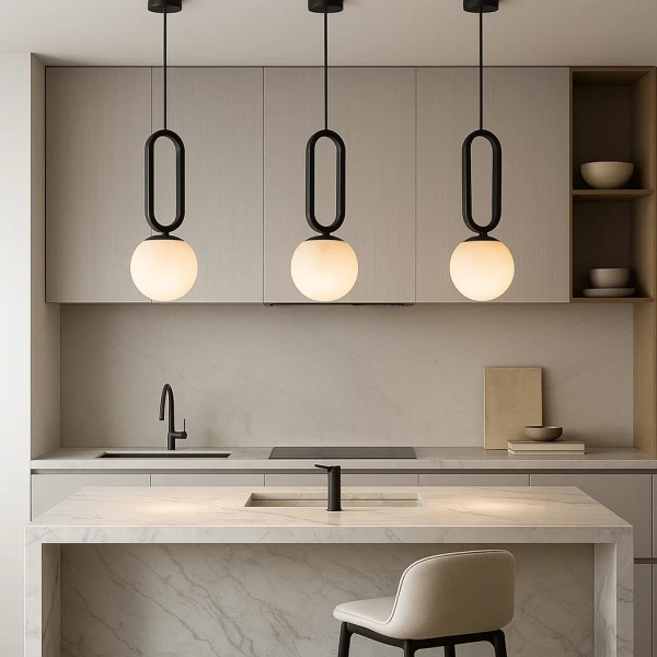 Pendant lamp Mores D15 Alabaster Spanish Marble G9 BLK